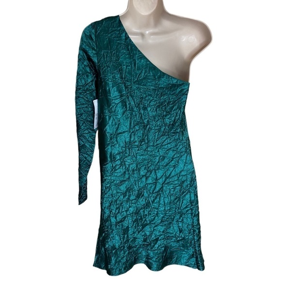 NWT Free People Third Form Running Water One Shoulder Mini Dress Green size 2 - Picture 4 of 5